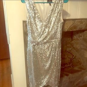 Silver sequined mini dress with v-neck